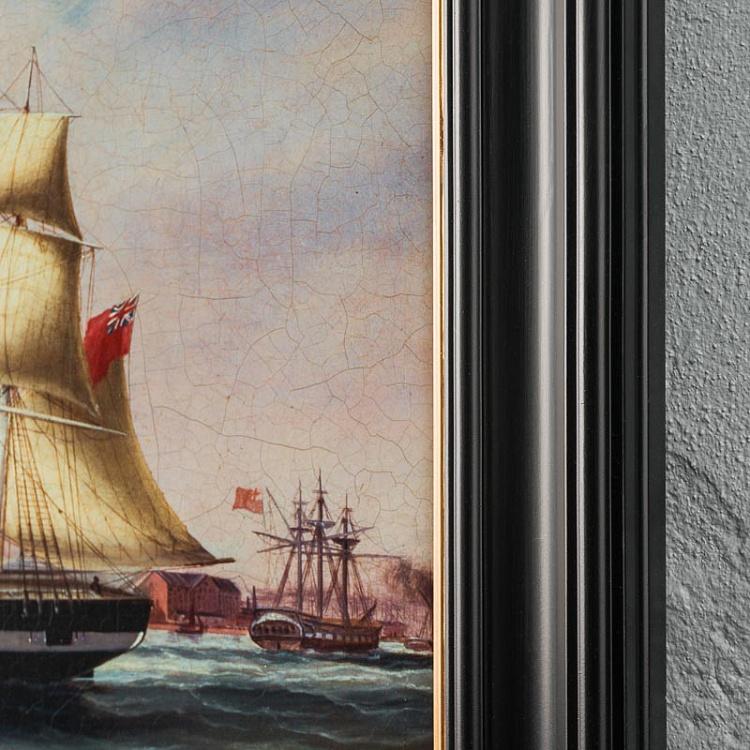 Картина маслом в чёрно-золотой раме Мореплавание 2 Shipping Scene 2, ANTB Frame