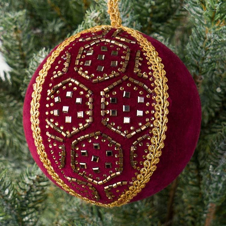 Gold Pattern Textile Ball Red 9 cm