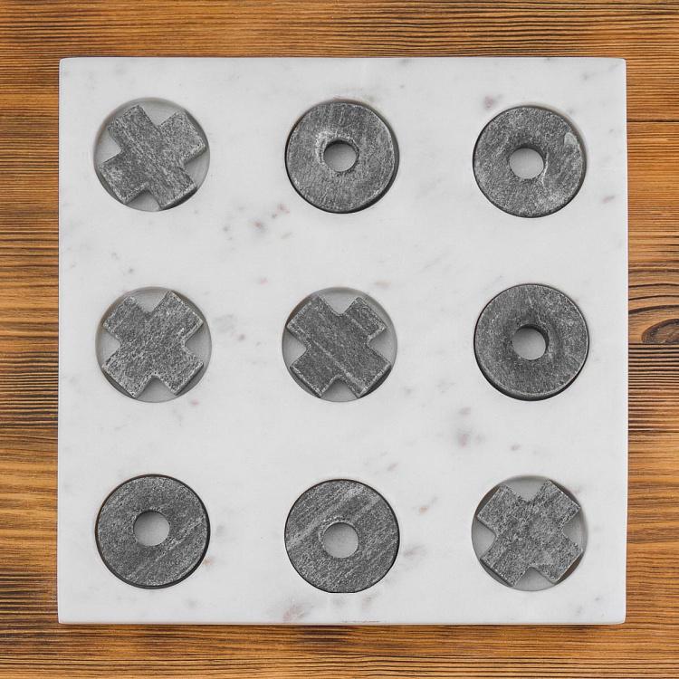 Настольная игра крестики-нолики из мрамора Tic Tac Toe In White And Grey Marble