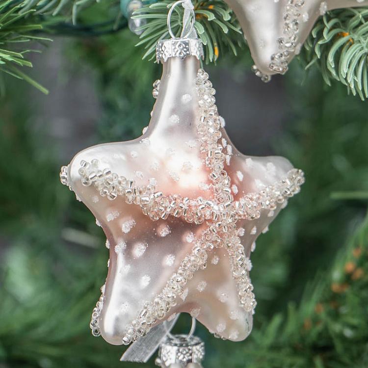 Ёлочная игрушка Бело-розовые морские звёзды Glass Glitter Dangle Starfish White/Pink 8,5 cm