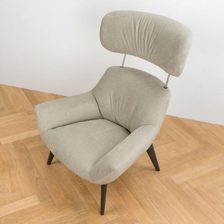 Кресло Бельфьоре с подголовником, коричневые ножки Belfiore Wing Armchair, Grey Brown Laquer
