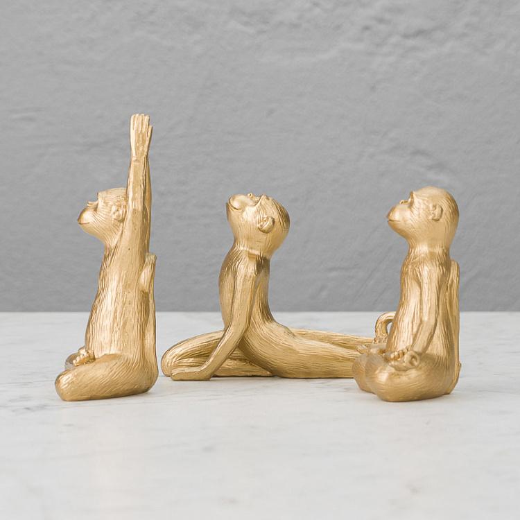 Набор из трёх золотых статуэток Обезьяны-йоги Set Of 3 Yoga Monkeys Gold