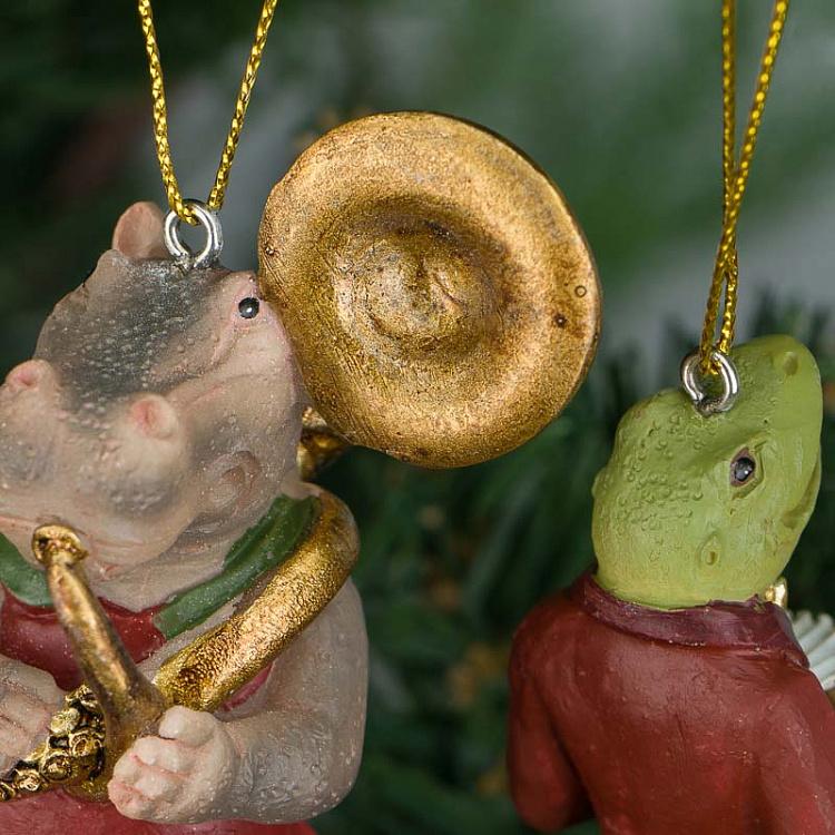 Набор из двух ёлочных игрушек Музыканты лягушка и бегемот Set Of 2 Musicians Frog Hippo 10,5 cm