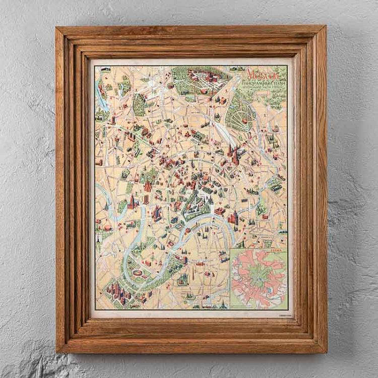 Картина-принт Карта Москвы, рама из высветленного дуба Classic Map Moscow, Weathered Oak