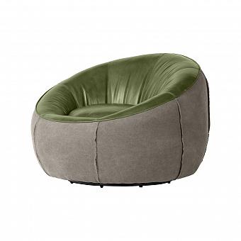 Кресло Metz Swivel Chair RM натуральная кожа и холст Lawn Green Nubuck and Green Washed Canvas