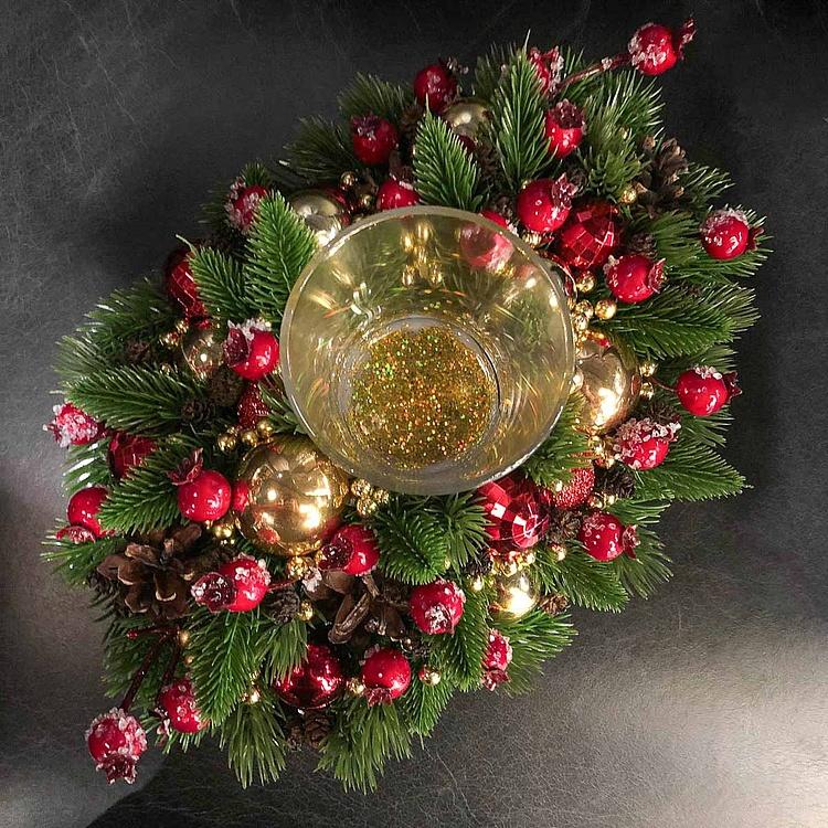 Новогодний подсвечник в венке 2 New Year Candle Holder Wreath 2