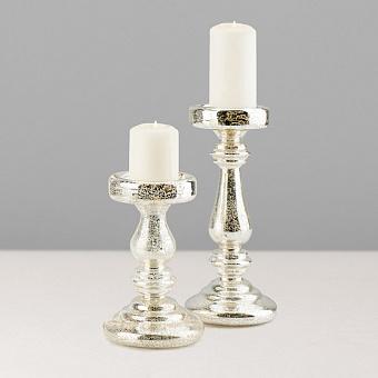 Set Of 2 Glass Antique Candle Holder Silver Champagne