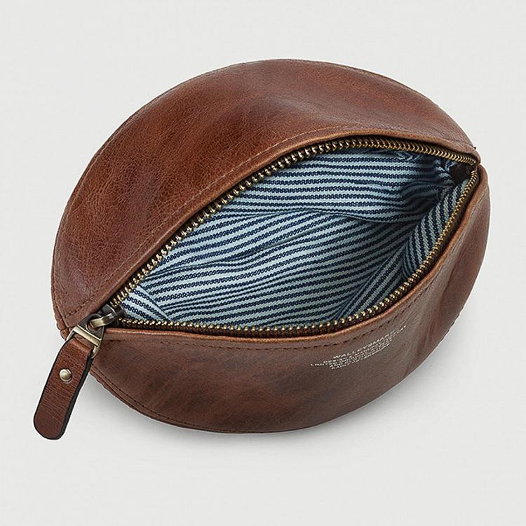 Коричневый винтажный кожаный кошелёк-мяч Оболенский Skid Obolensky, Old Brown