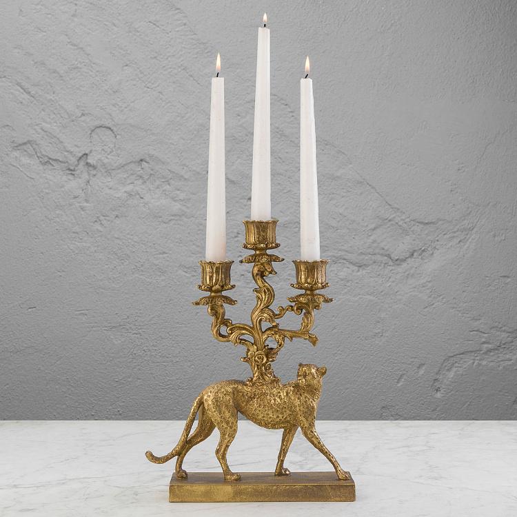 Подсвечник на три свечи Золотой леопард Golden Leopard Candelabrum