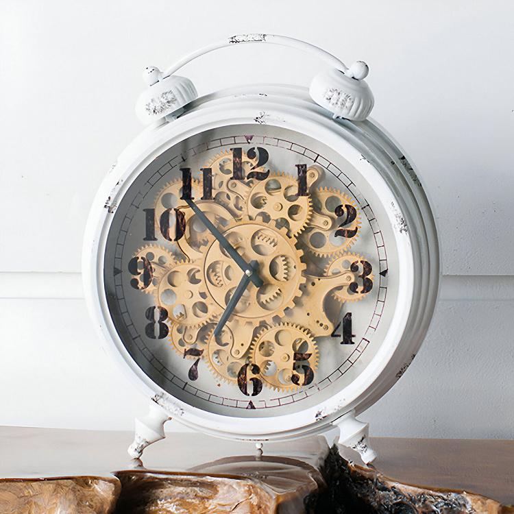 Classic White Table Clock With Gears