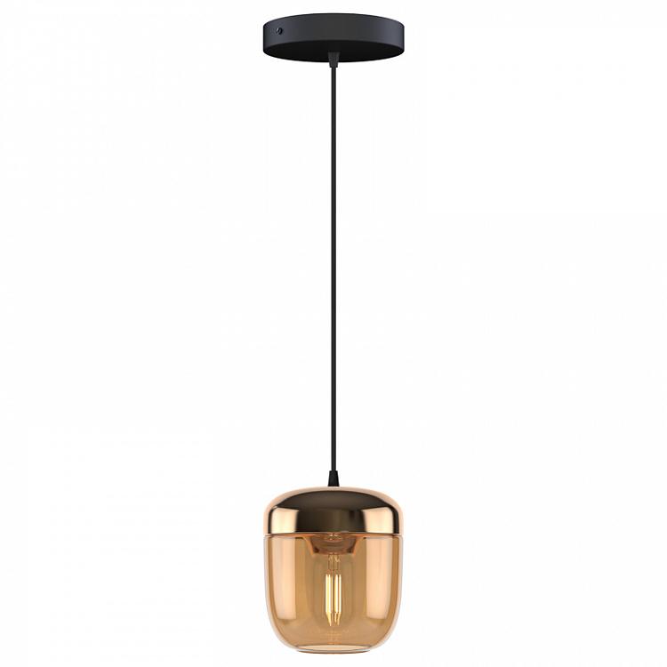 Янтарный подвесной светильник Жёлудь на чёрном проводе с плоским потолочным колпаком Acorn Amber Brass Hanging Lamp With Black Cord Rosette