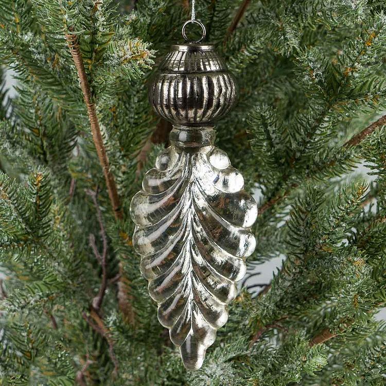 Ёлочная игрушка-подвеска Листик на металлическом основании Metal Base Leaf Pendant Aged Glass 6,5 cm