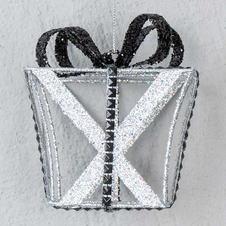 Ёлочная игрушка Подарок Metal Open Gift Box Silver/Black 11 cm