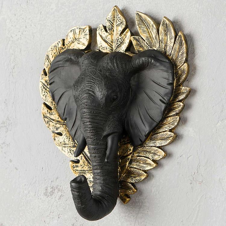 Декоративный крючок Слон в золотых листьях Elephant Hook Black And Gold