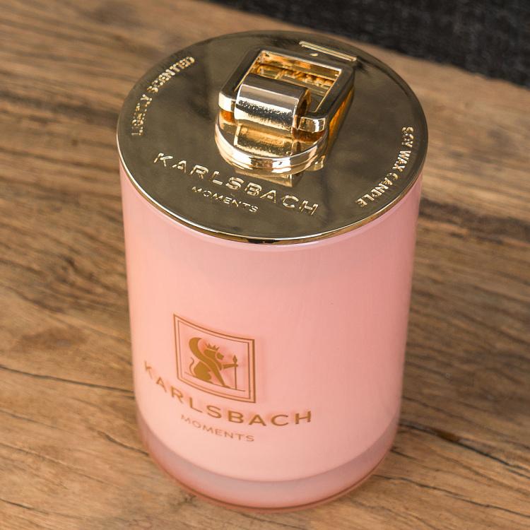 Арома-свеча в розовом стакане с золотой крышкой Кактус Aroma Candle In Pink Glass With Gold Lid Cactus