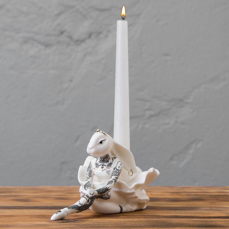 Подсвечник Крольчиха-балерина с росписью Традишнл тату Ballet Rabbit Painted Candlestick Traditional