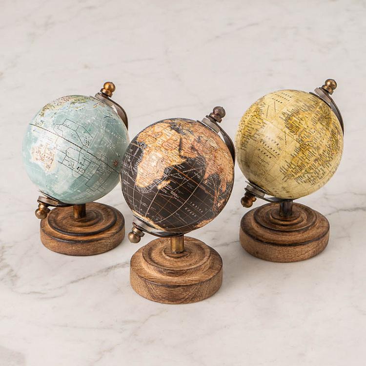 Набор из 3-х маленьких глобусов Set Of 3 Tiny Globes Mango Wood