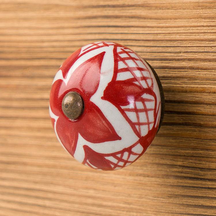 Керамическая мебельная ручка Красная колумбина Red Columbine Floral Ceramic Knob