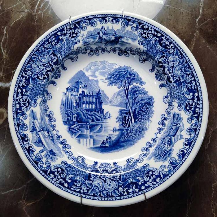 Винтажная тарелка белая с голубым мотивом 17, M Vintage Plate Blue White Medium 17