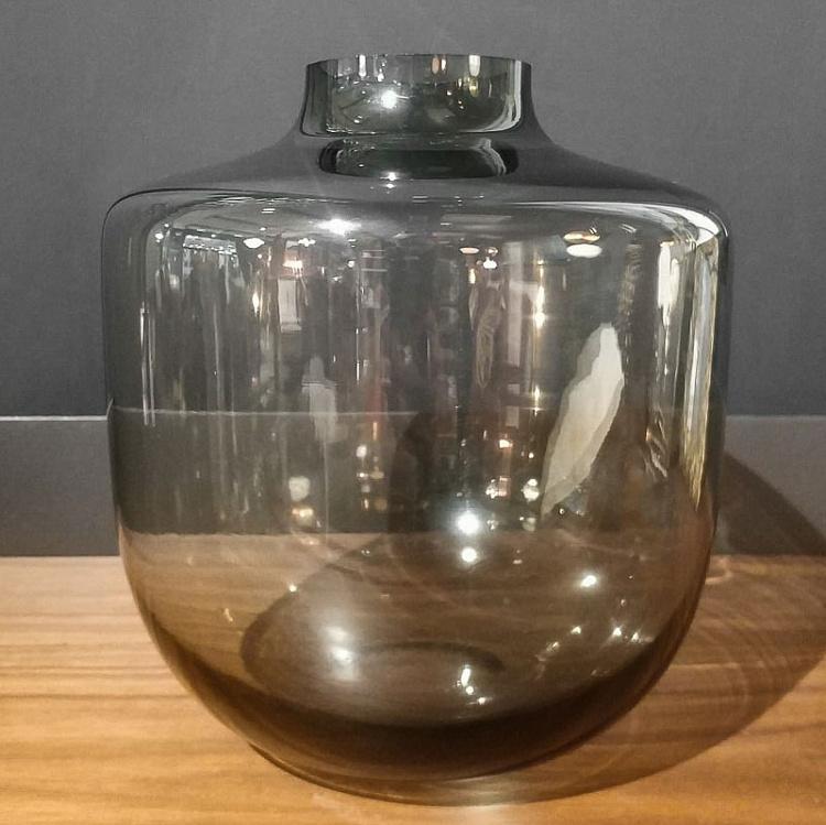 Широкая серая стеклянная ваза Колба дисконт Bulbous Grey Glass Vase Wide discount