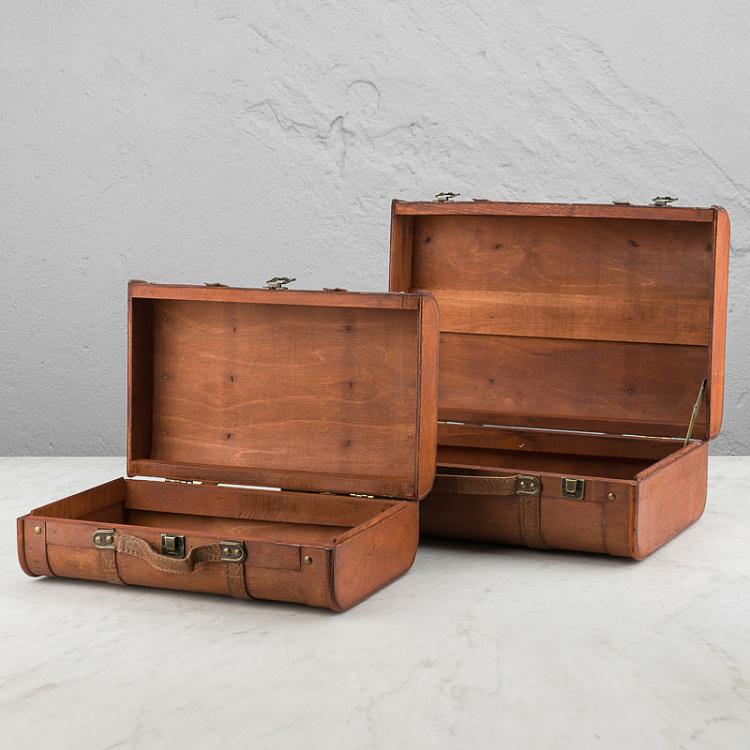 Набор из двух декоративных чемоданов из экокожи Set Of 2 Wood Suitcase Boxes Brown