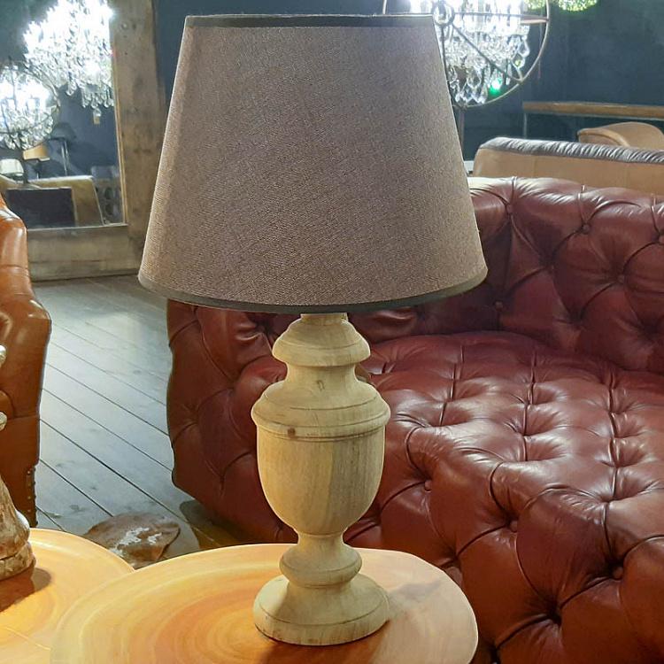 Настольная лампа с льняным абажуром Дерево манго Mango Wood Table Lamp With Shade In Linen Elephant