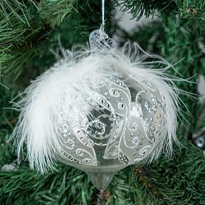 Glass Feathers Ball Drop 3 Clear 9 cm