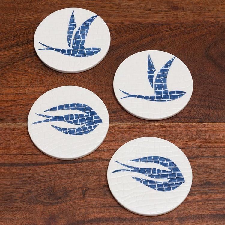 Набор из четырёх подставок под стаканы Синие ласточки Set Of 4 Mosaic Bird Coasters