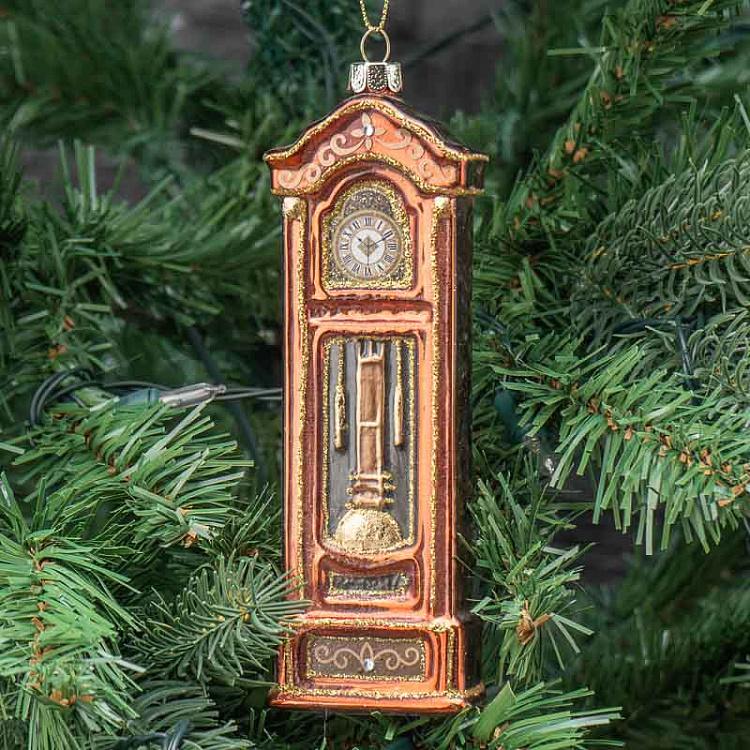 Ёлочная игрушка Дедушкины часы Glass Grandfather Clock Brown/Gold 15,5 cm