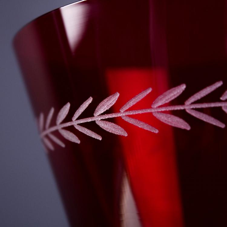 Красный бокал для воды с узором Листва Red Glass Leaf Cutting Water