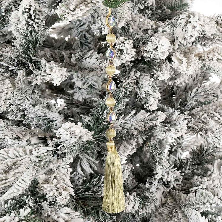 Зелёная новогодняя подвеска с крупными стразами и кисточкой Tassel With Large Rhinestones Green 33 cm