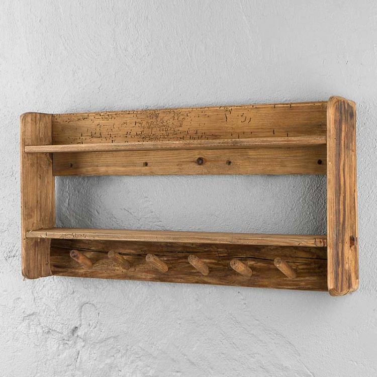 Шестиместная деревянная настенная вешалка Wooden Shelf 6 Hooks
