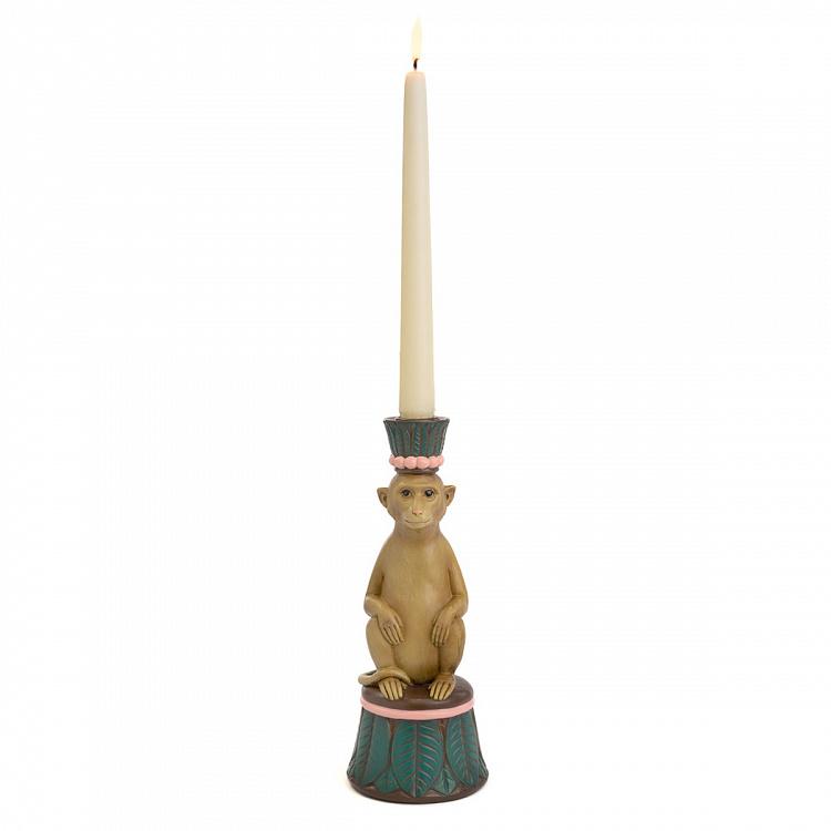 Подсвечник бежево-розово-зелёный Обезьяна Monkey Candle Holder Brown-Green-Pink