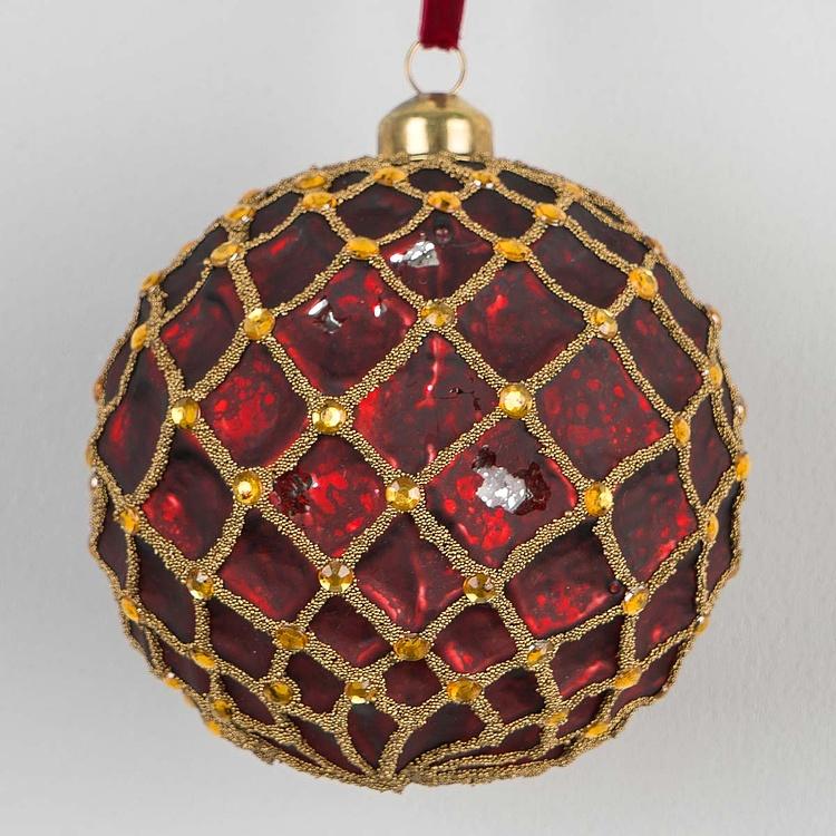 Ёлочная игрушка Grid Ball Burgundy 10 cm discount2