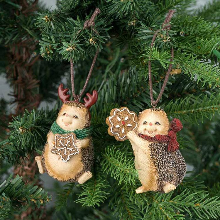 Набор из двух ёлочных игрушек Ёжики с имбирным печеньем Set Of 2 Xmas Hedgehogs With Ginger 8,5 cm