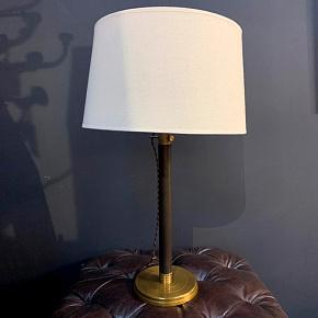 Table Lamp Stand Leather And Copper With Shade Beige Linen discount
