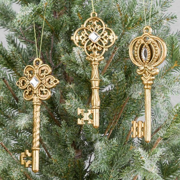 Набор из трёх ёлочных игрушек Золотые ключики Set Of 3 Jewel Keys Gold 16,5 cm