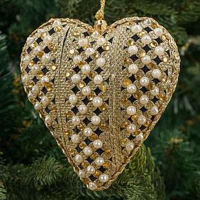 Heart With Pearls Black Gold 12 cm