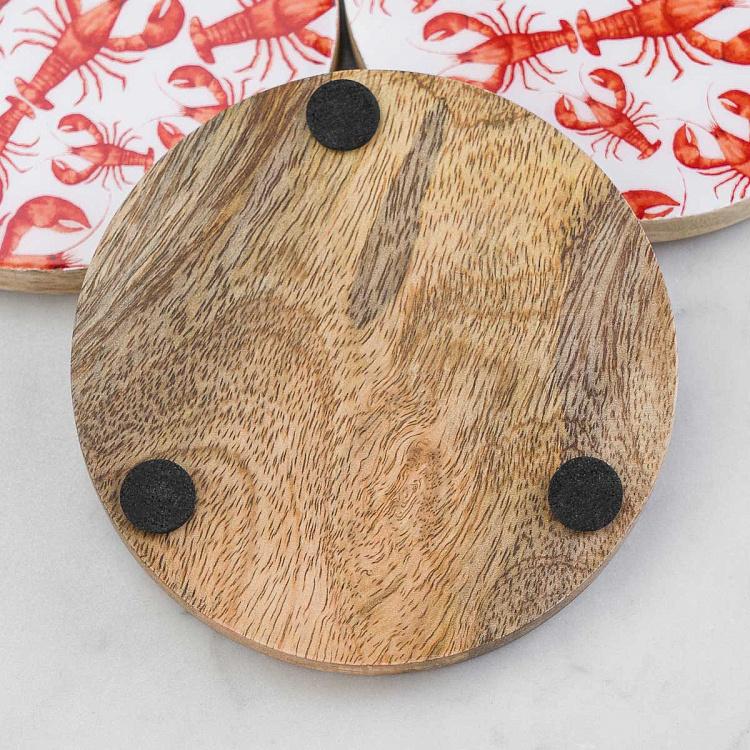 Набор из четырёх подставок под стаканы из дерева манго Лобстеры Set Of 4 Coasters Lobsters Mango Wood