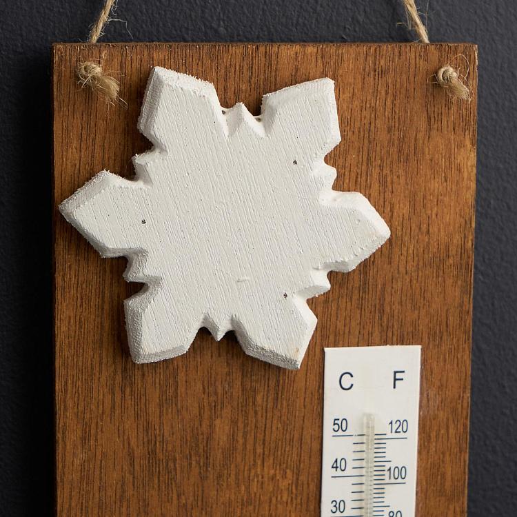 Настенный деревянный термометр с лыжами и снежинками дисконт5 Wooden Thermometer With Ski And Snowflakes 24 cm discount5