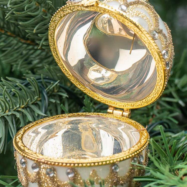 Набор из 2-х ёлочных игрушек-шкатулок Кремовые яйца с золотым узором Set Of 2 Glass Jewel Swirl Egg Boxes Cream/Gold 9 cm