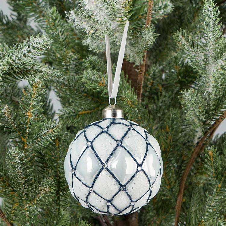 Ёлочная игрушка Голубой шар с сетчатым узором и бусинами Mesh And Beads Ball Blue 8 cm