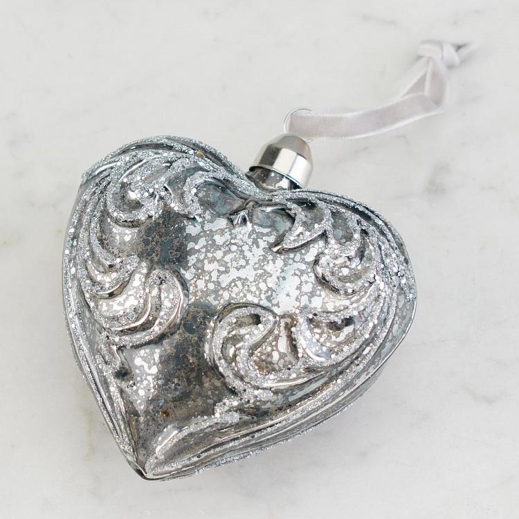 Ёлочная игрушка Сердце серебристо-голубое Heart Ball Silver Blue 9 cm