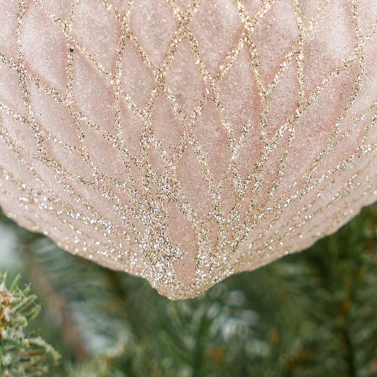 Ёлочная игрушка Розовая шишка с пухом, M Multifaceted Bulb With Fluff Pink 10 cm