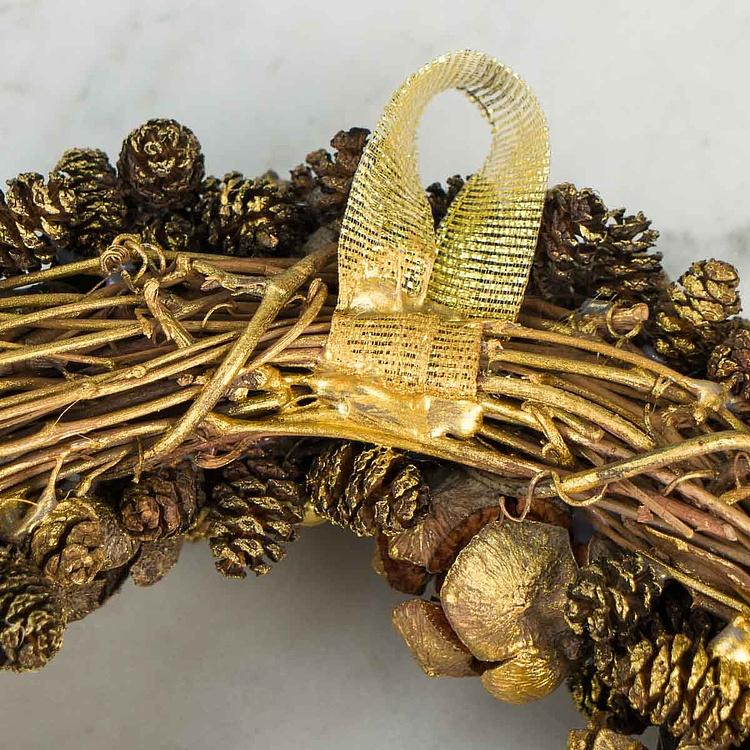 Новогодний золотистый венок с шишками Wreath With Pinecones 20 cm