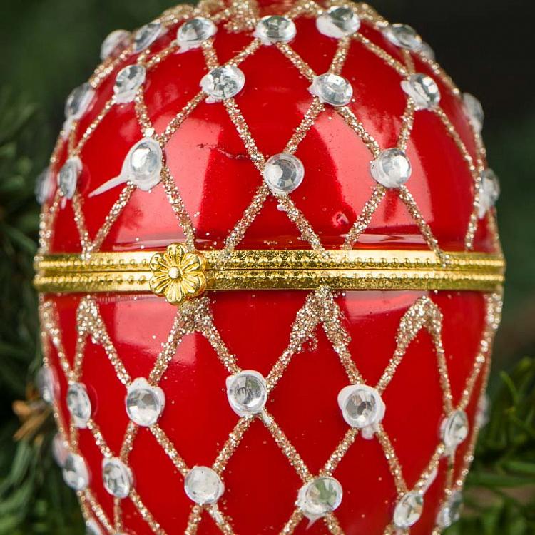 Красная с сеточным узором ёлочная игрушка-шкатулка Яйцо Xmas Egg Box Jewel Net Red 9 cm