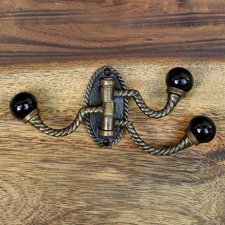 Трёхрожковый крючок с чёрными наконечниками Верёвка Ceramic Knob Triple Rope Hook Black