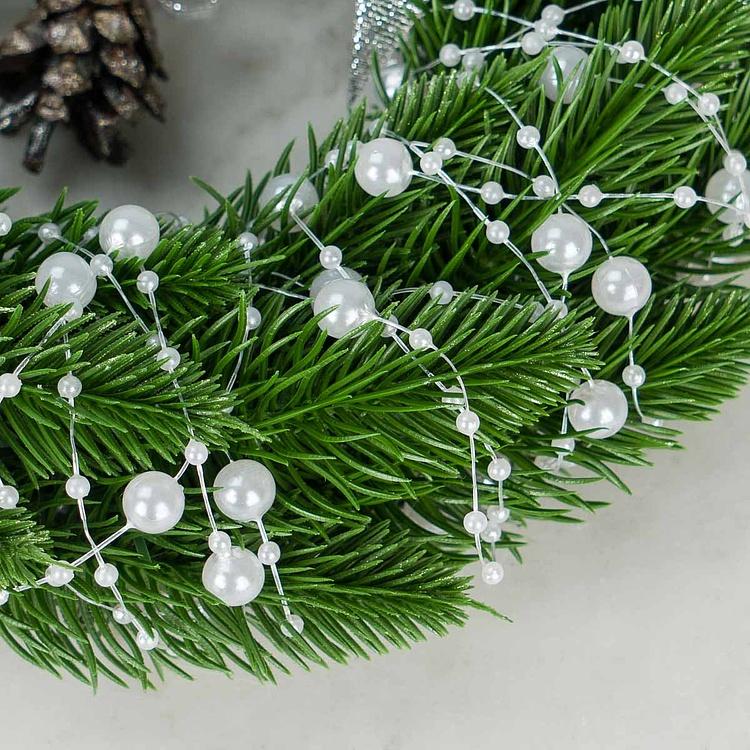 Новогодний венок с белым бантом Wreath With Bow White 20 cm