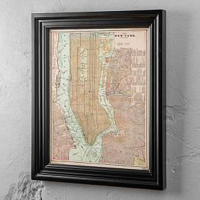 Classic Map New York, Black Wood