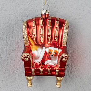 Glass Xmas Dog In Sofa Chair Red 11 cm discount